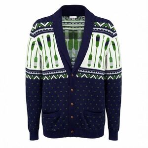 Merona Blue Oars Nautical Fair Isle Cardigan Sweater Mens Size L Cotton Classic